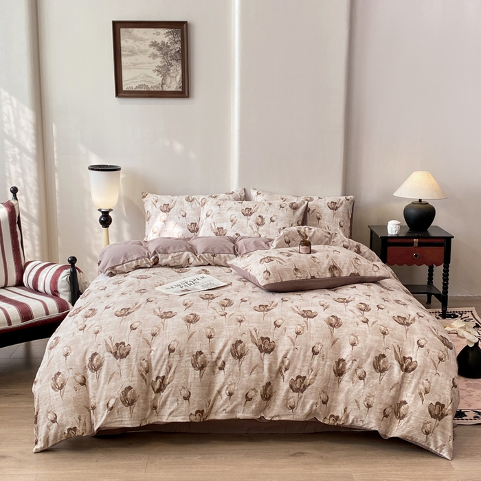 91家纺网 家纺一手货源 找家纺 红日子纺织品 2026春夏新款云感复古皱皱纱四件套 知音-卡