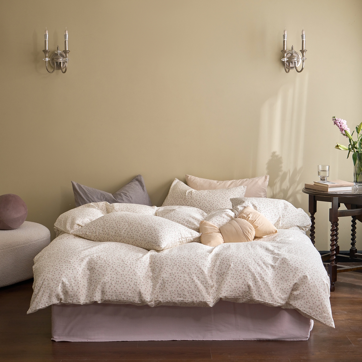 91家纺网 家纺一手货源 找家纺 洋铭区（原狠狠爱） 2026春季新款简约全棉 无边双层纱 四件套系列 春色绿意