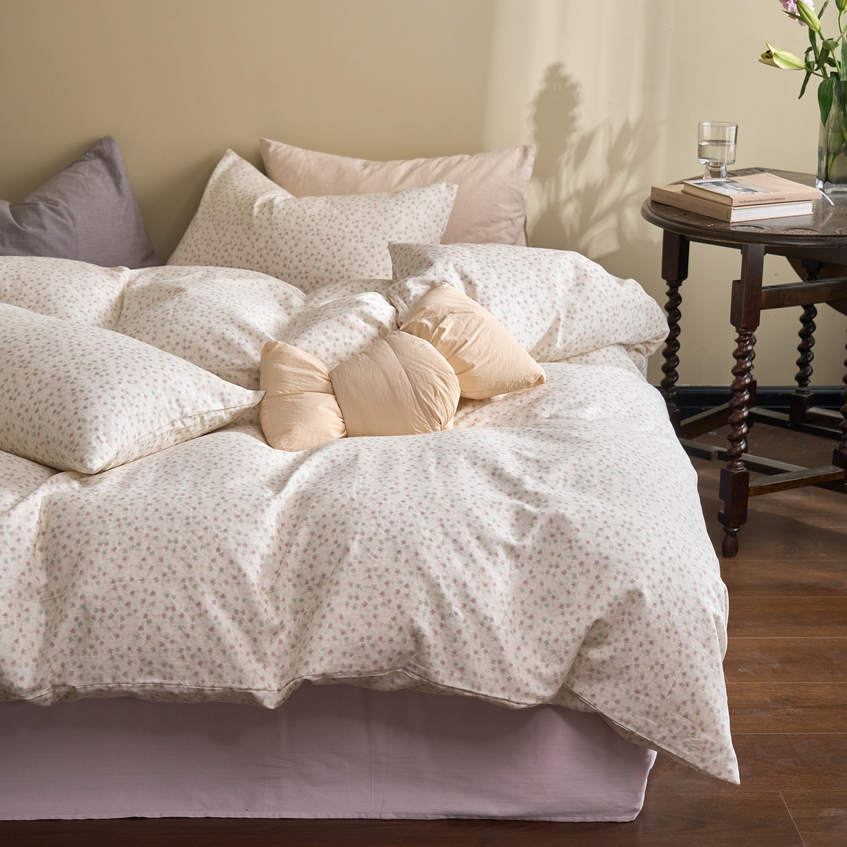 洋铭区（原狠狠爱） 2026春季新款简约全棉 无边双层纱 四件套系列 春色绿意