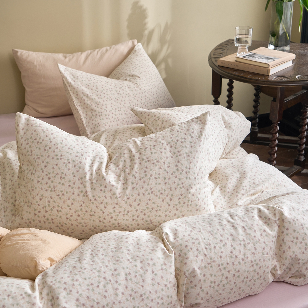 91家纺网 家纺一手货源 找家纺 洋铭区（原狠狠爱） 2026春季新款简约全棉 无边双层纱 四件套系列 春色绿意