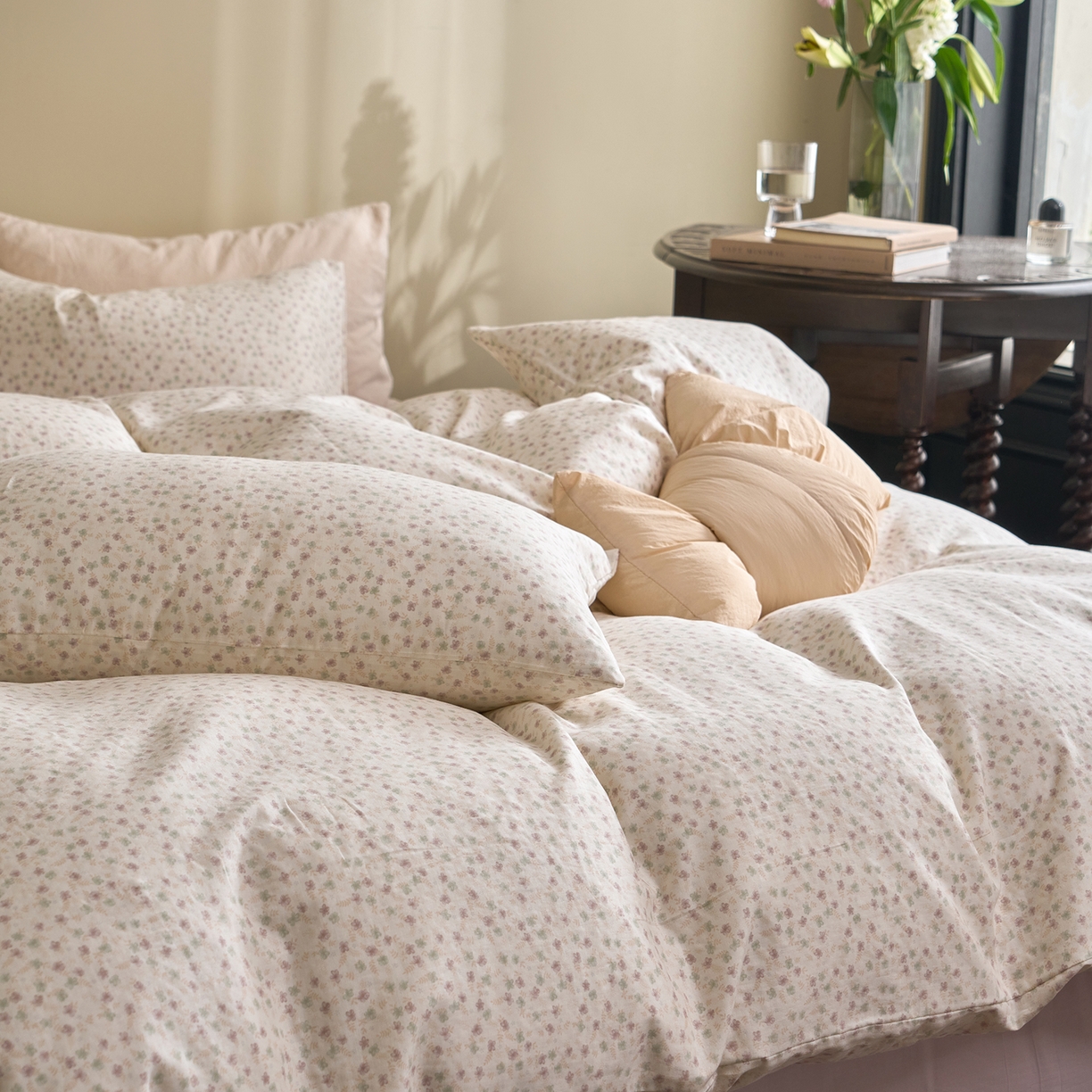 91家纺网 家纺一手货源 找家纺 洋铭区（原狠狠爱） 2026春季新款简约全棉 无边双层纱 四件套系列 春色绿意