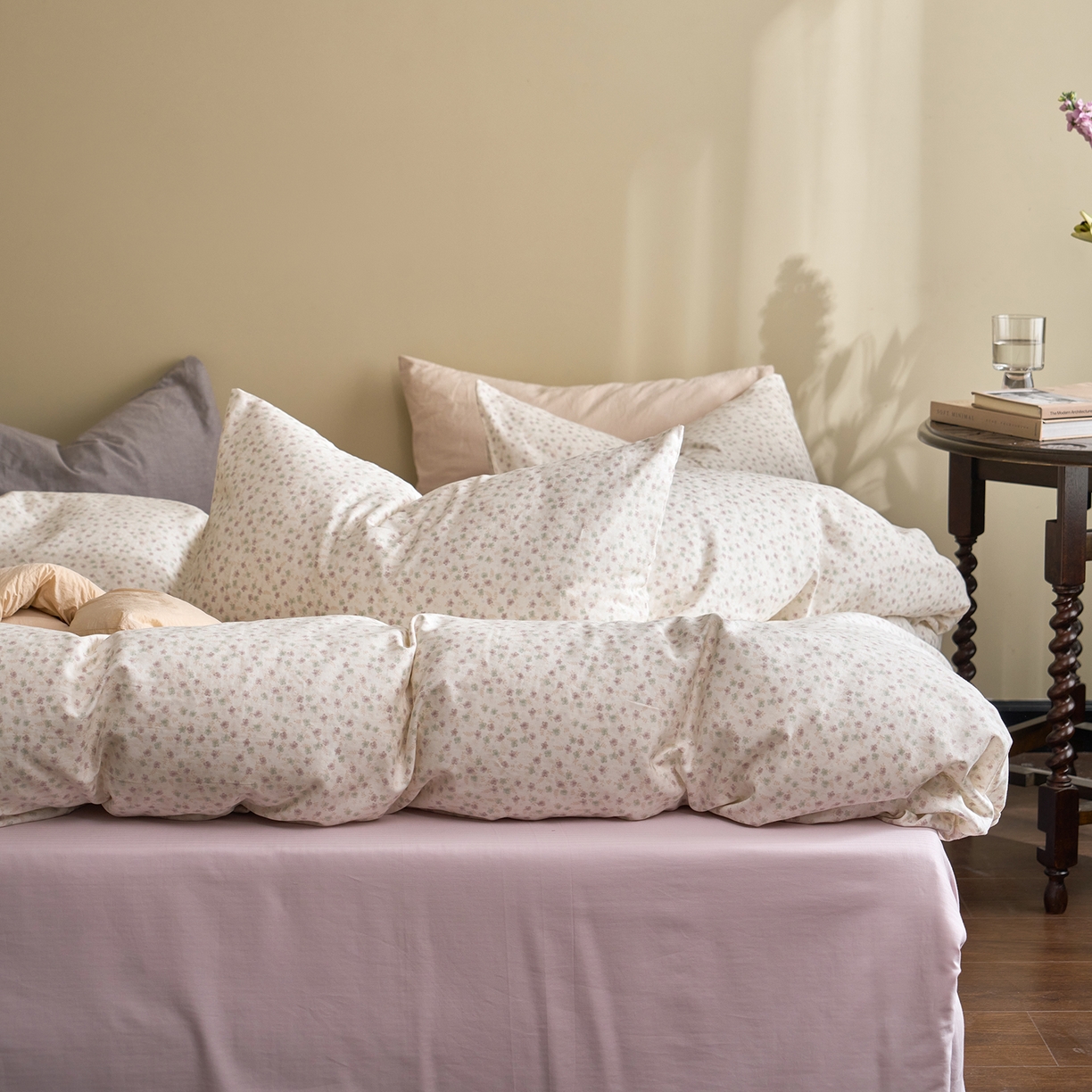 91家纺网 家纺一手货源 找家纺 洋铭区（原狠狠爱） 2026春季新款简约全棉 无边双层纱 四件套系列 春色绿意