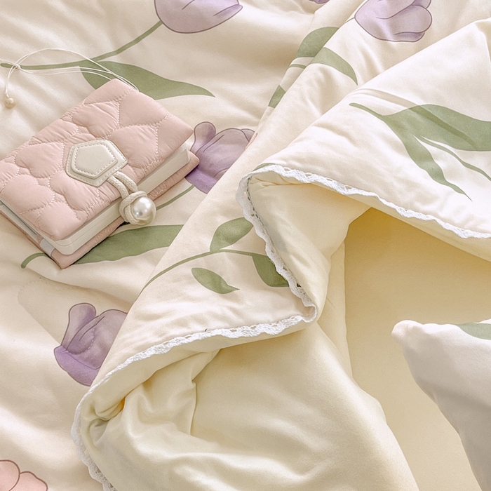 91家纺网 家纺一手货源 找家纺 默忆 2026新款A类母婴级针织棉大豆云朵被子被芯夏被空调被春秋冬被四季被 郁金香