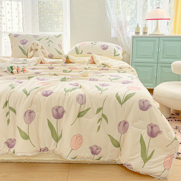 91家纺网 家纺一手货源 找家纺 默忆 2026新款A类母婴级针织棉大豆云朵被子被芯夏被空调被春秋冬被四季被 郁金香