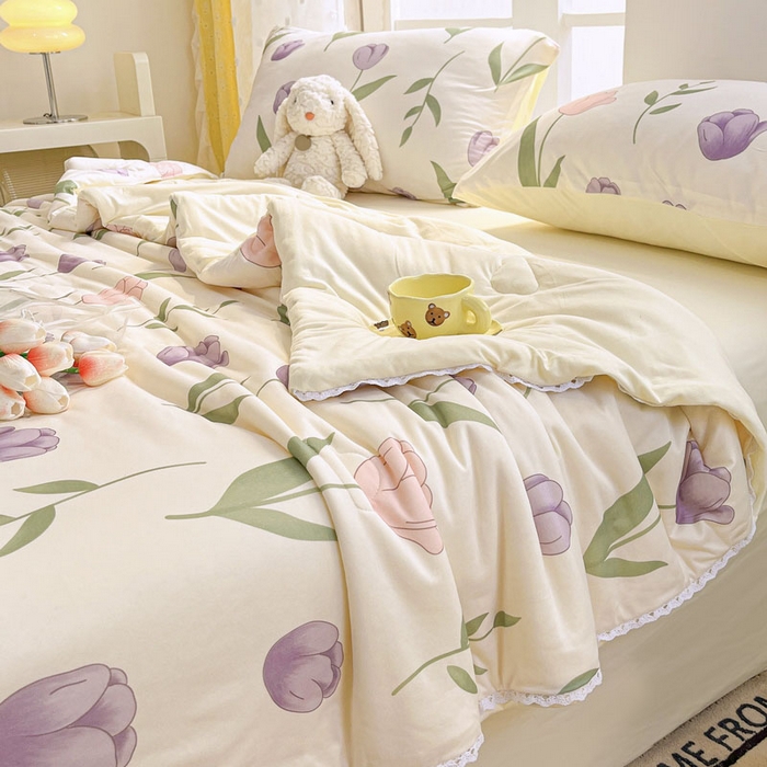 91家纺网 家纺一手货源 找家纺 默忆 2026新款A类母婴级针织棉大豆云朵被子被芯夏被空调被春秋冬被四季被 郁金香