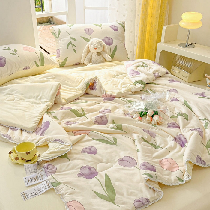 91家纺网 家纺一手货源 找家纺 默忆 2026新款A类母婴级针织棉大豆云朵被子被芯夏被空调被春秋冬被四季被 郁金香