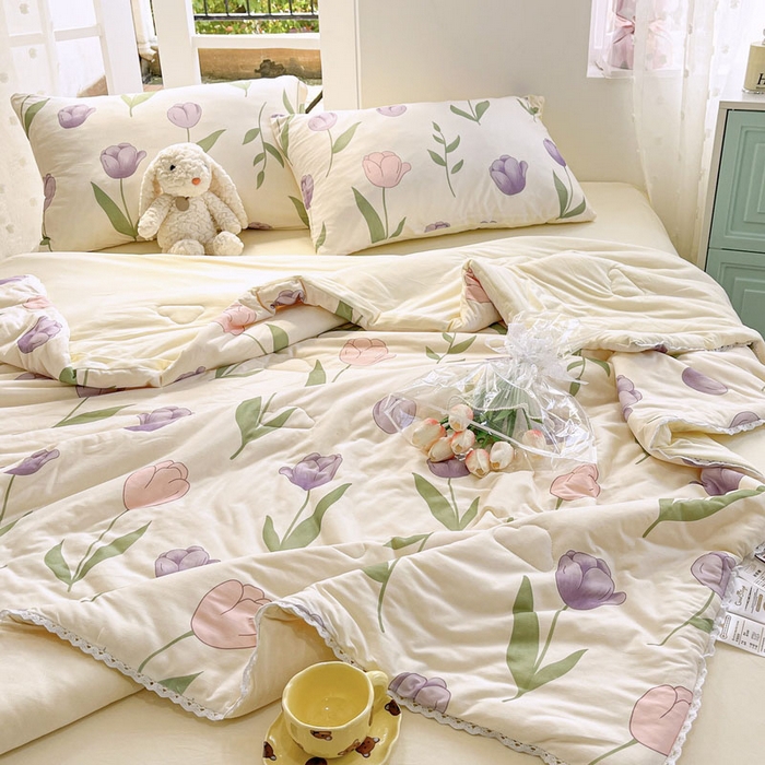 91家纺网 家纺一手货源 找家纺 默忆 2026新款A类母婴级针织棉大豆云朵被子被芯夏被空调被春秋冬被四季被 郁金香