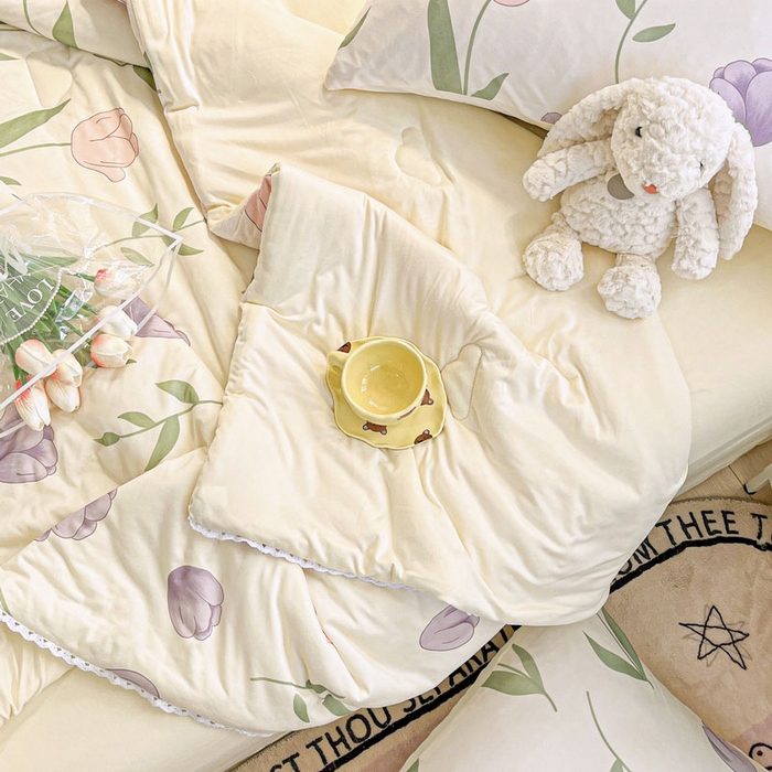 91家纺网 家纺一手货源 找家纺 默忆 2026新款A类母婴级针织棉大豆云朵被子被芯夏被空调被春秋冬被四季被 郁金香