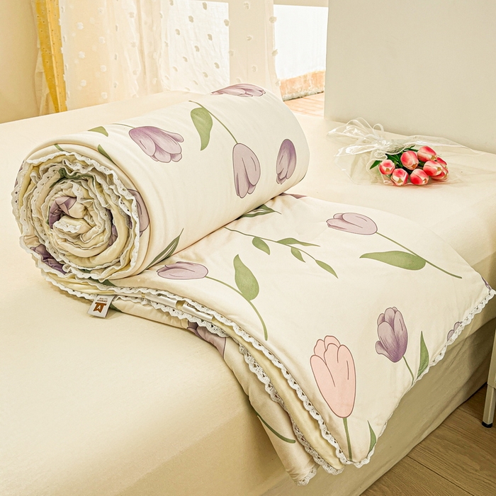 91家纺网 家纺一手货源 找家纺 默忆 2026新款A类母婴级针织棉大豆云朵被子被芯夏被空调被春秋冬被四季被 郁金香