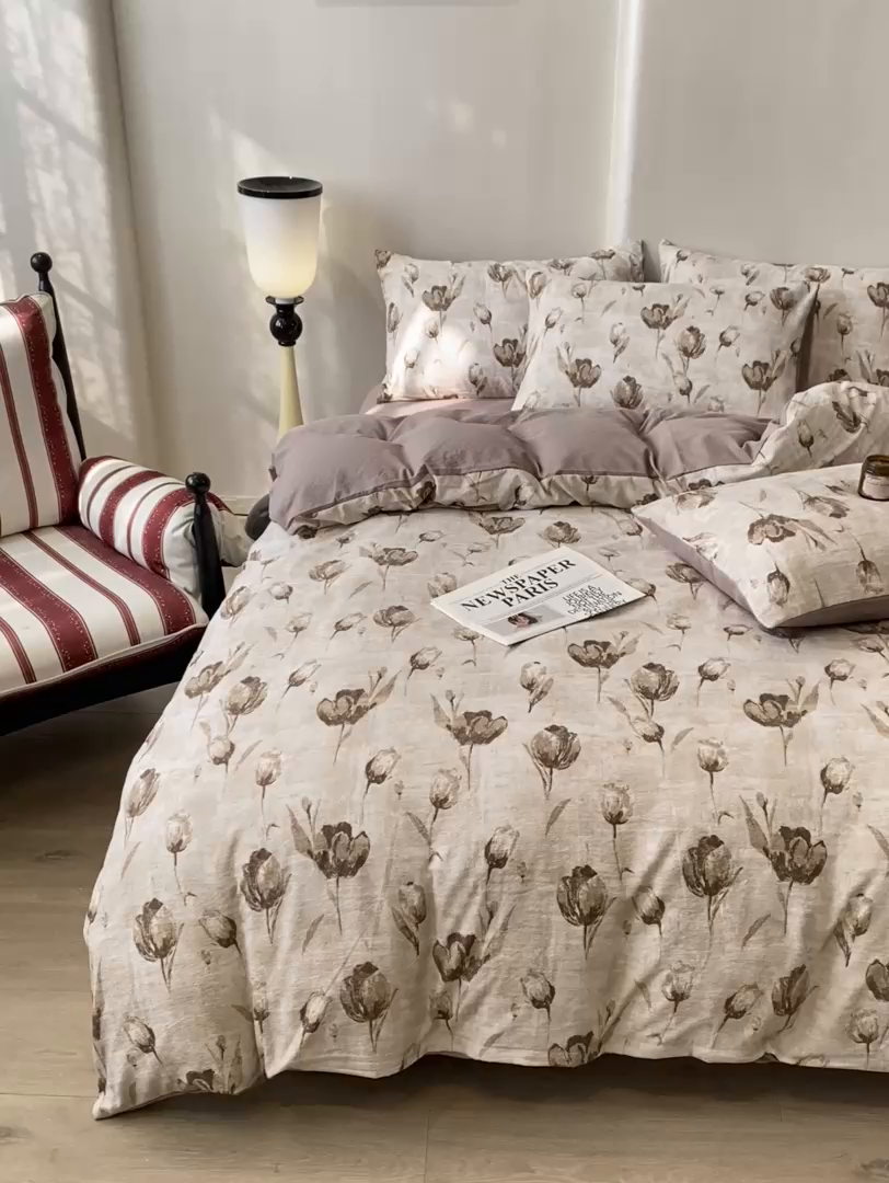 91家纺网 家纺一手货源 找家纺 红日子纺织品 2026春夏新款云感复古皱皱纱四件套 知音-卡