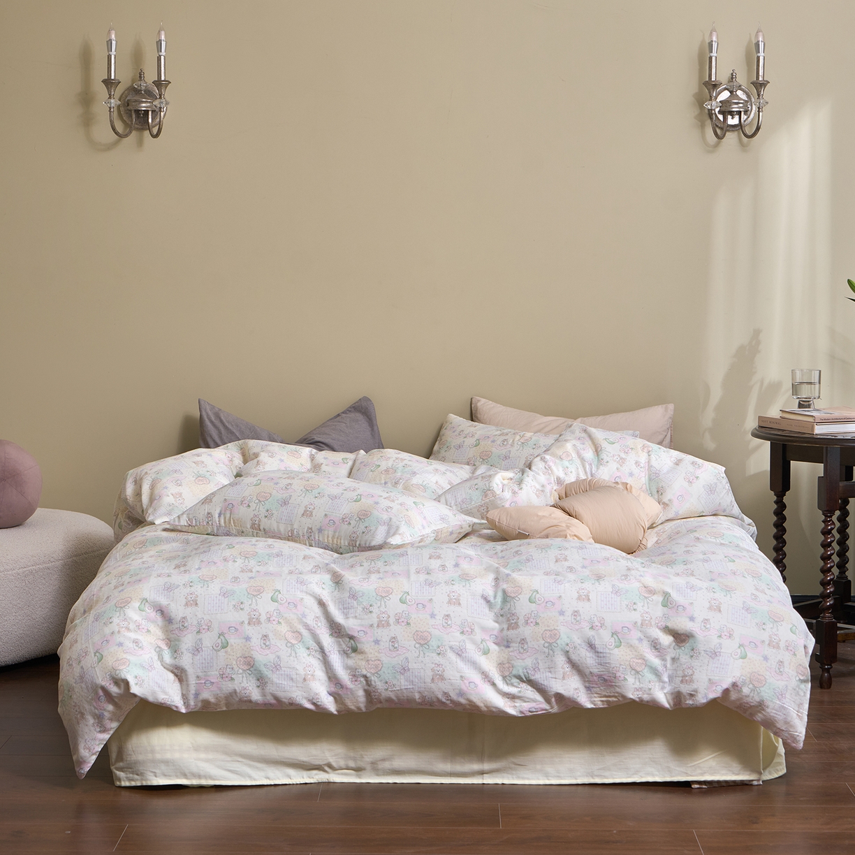 91家纺网 家纺一手货源 找家纺 洋铭区（原狠狠爱） 2026春季新款简约全棉 无边双层纱 四件套系列 蝴蝶花开