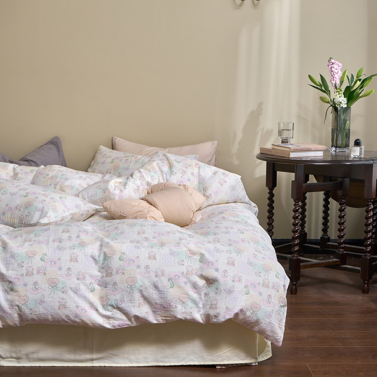 洋铭区（原狠狠爱） 2026春季新款简约全棉 无边双层纱 四件套系列 蝴蝶花开