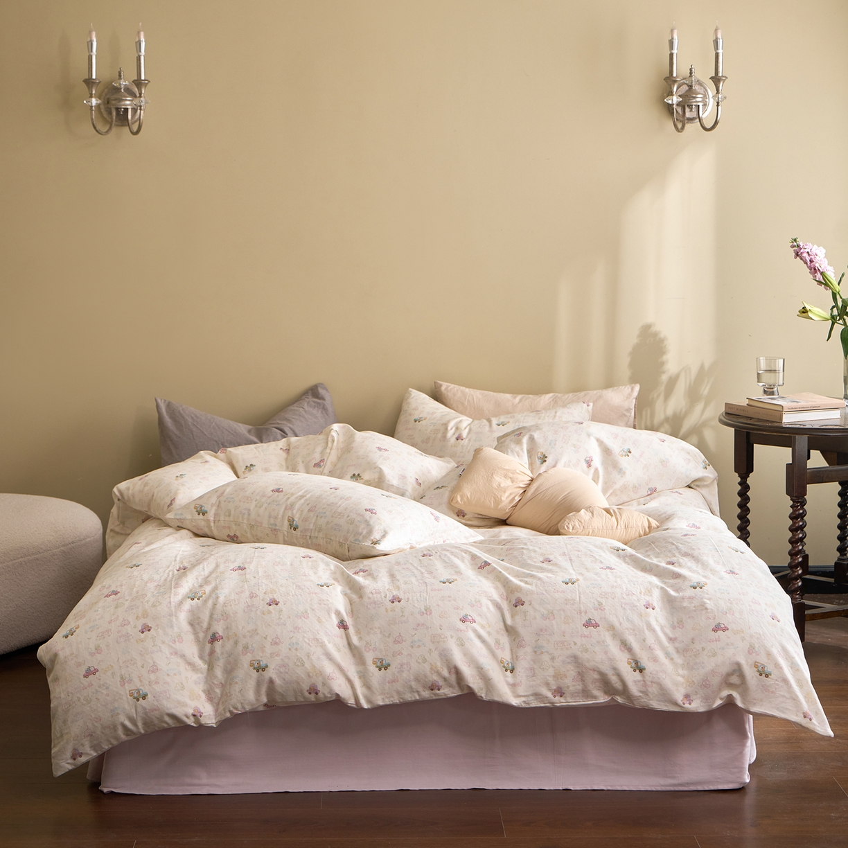 91家纺网 家纺一手货源 找家纺 洋铭区（原狠狠爱） 2026春季新款简约全棉 无边双层纱 四件套系列 卡卡小汽车