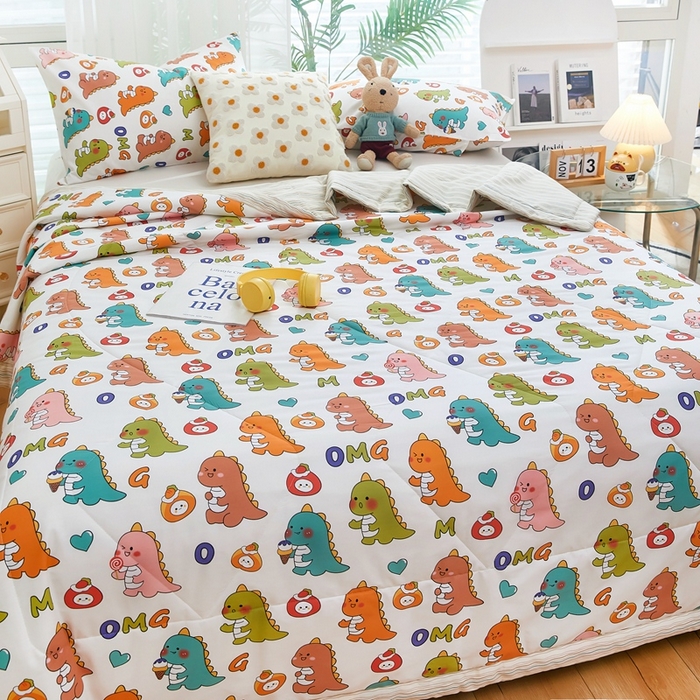 91家纺网 家纺一手货源 找家纺 黛妮雅 2026新款双面全棉羽丝夏被 恐龙宝贝