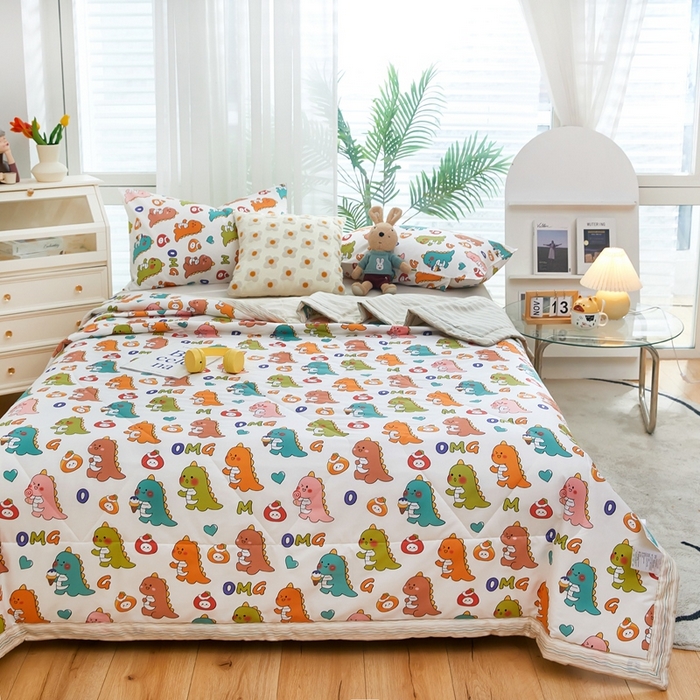 91家纺网 家纺一手货源 找家纺 黛妮雅 2026新款双面全棉羽丝夏被 恐龙宝贝