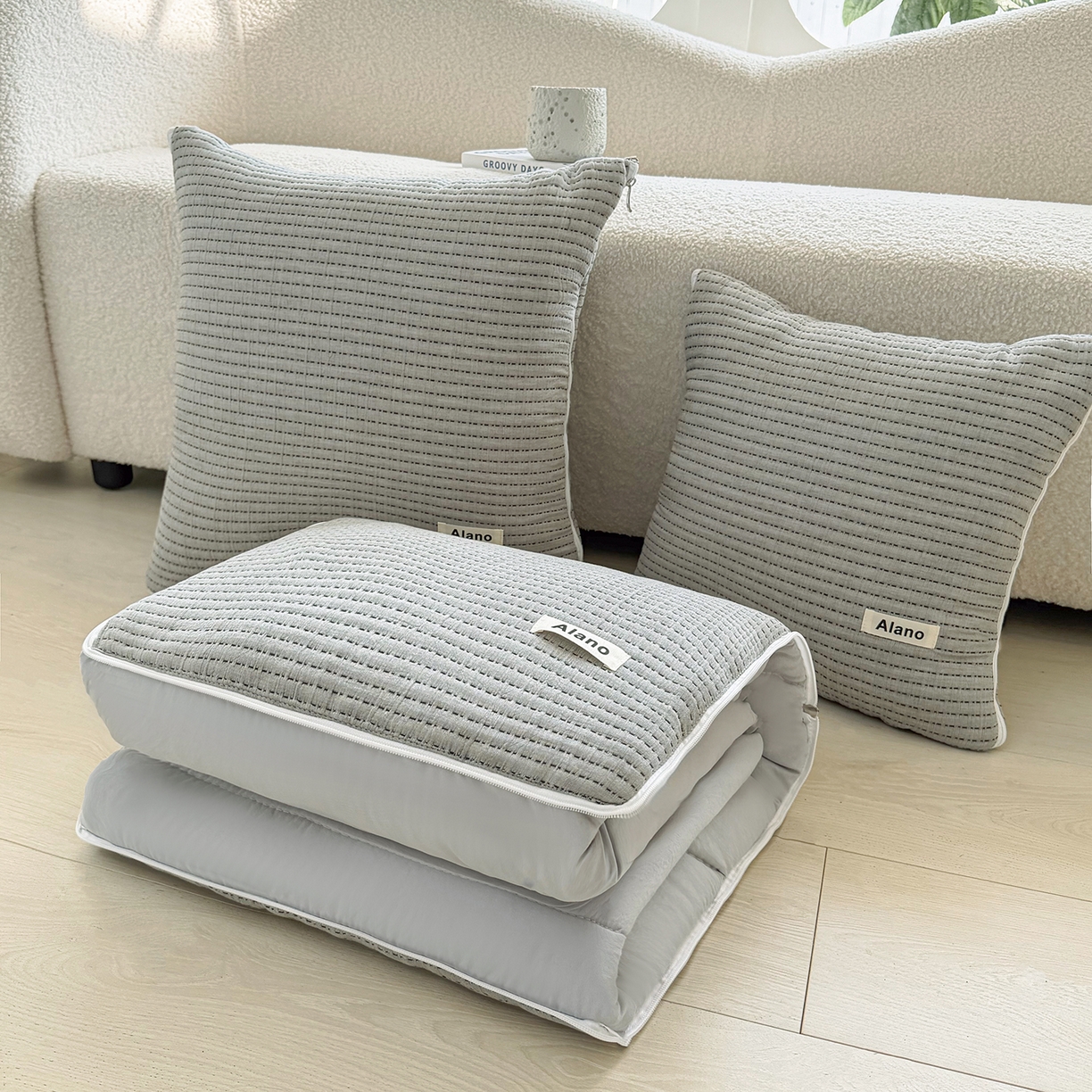 91家纺网 家纺一手货源 找家纺 （总）番茄+ 2026新款春夏色织全棉极简主义抱枕被