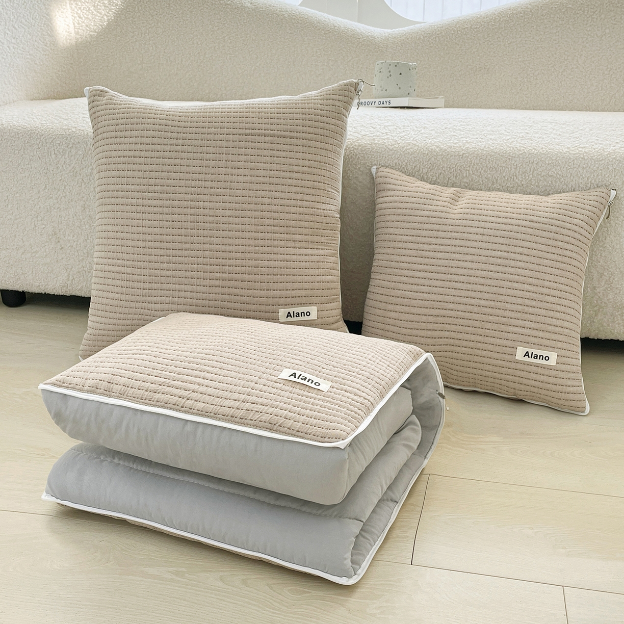 91家纺网 家纺一手货源 找家纺 （总）番茄+ 2026新款春夏色织全棉极简主义抱枕被