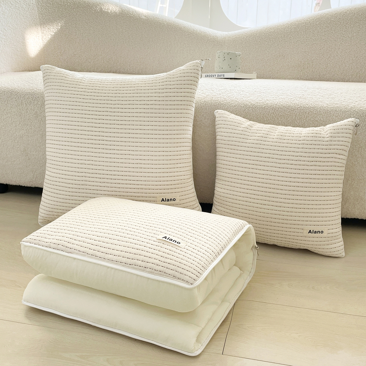 91家纺网 家纺一手货源 找家纺 （总）番茄+ 2026新款春夏色织全棉极简主义抱枕被