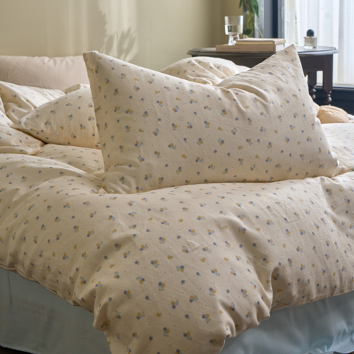 91家纺网 家纺一手货源 找家纺 洋铭区（原狠狠爱） 2026春季新款简约全棉 无边双层纱 四件套系列 米兰小花