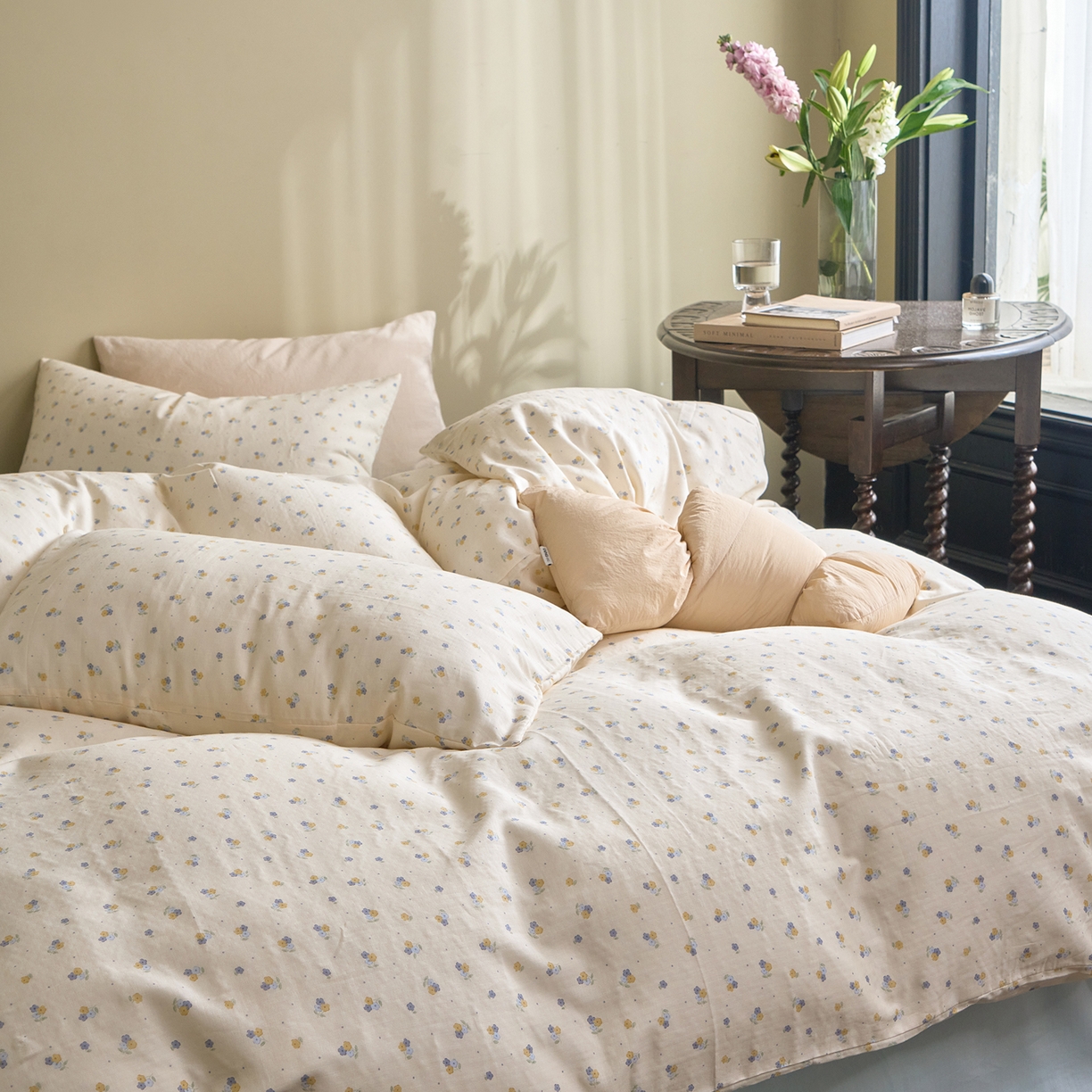 91家纺网 家纺一手货源 找家纺 洋铭区（原狠狠爱） 2026春季新款简约全棉 无边双层纱 四件套系列 米兰小花