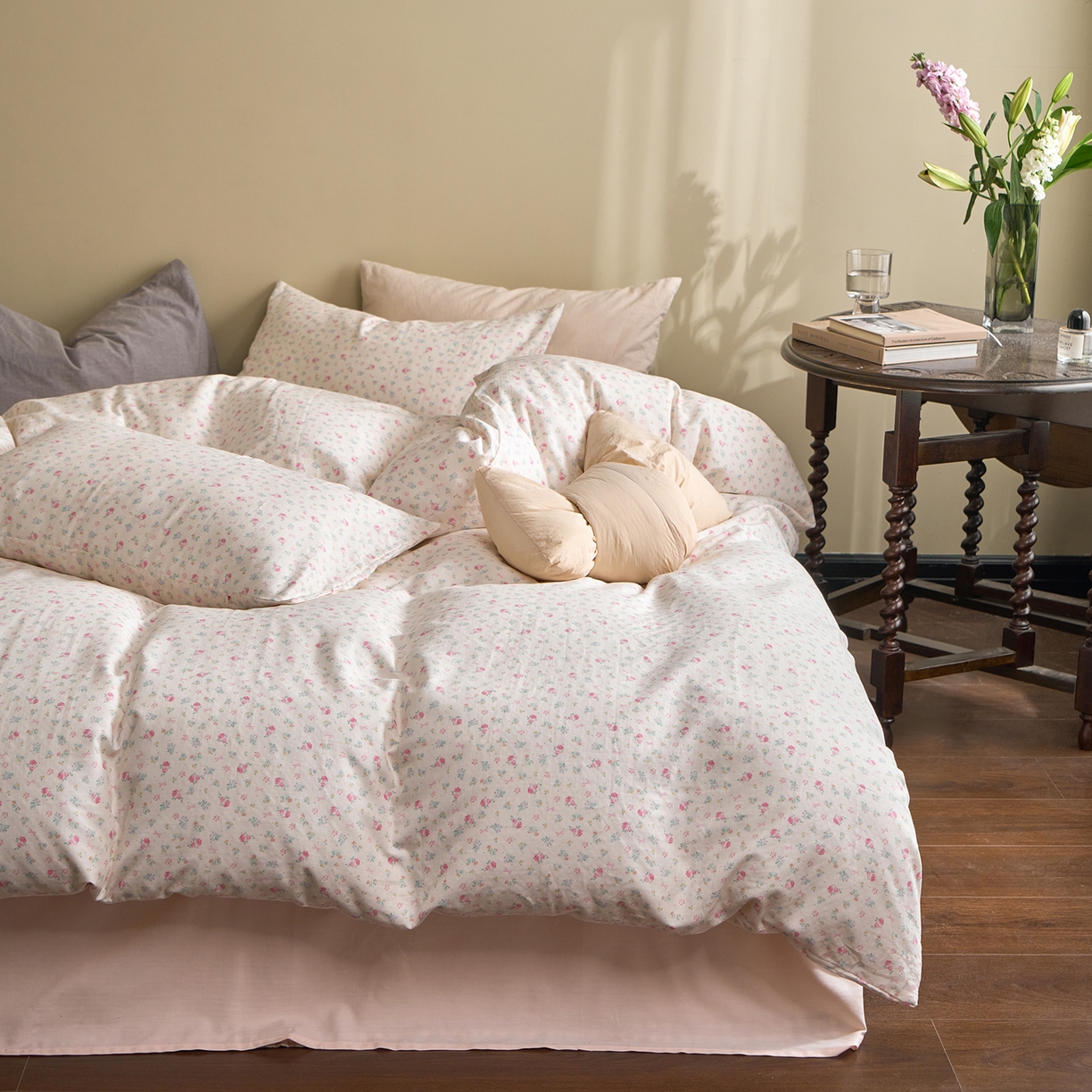 洋铭区（原狠狠爱） 2026春季新款简约全棉 无边双层纱 四件套系列 烟花粉