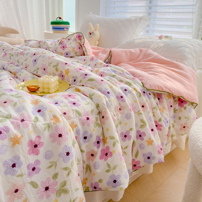 91家纺网 家纺一手货源 找家纺 默忆 2026新款水洗棉双层纱夏被夏凉被空调被被子被芯 一束温柔