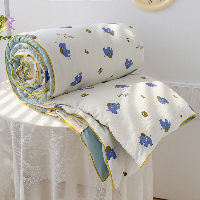 默忆 2026新款水洗棉双层纱夏被夏凉被空调被被子被芯 蓝色小象