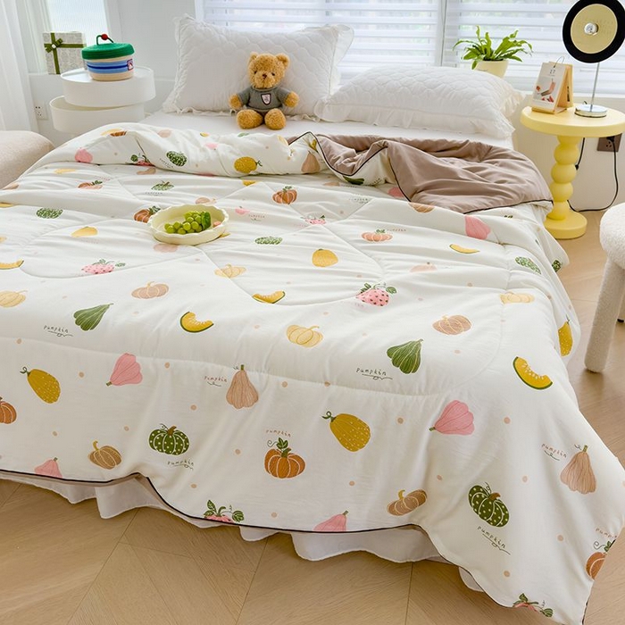 91家纺网 家纺一手货源 找家纺 默忆 2026新款水洗棉双层纱夏被夏凉被空调被被子被芯 南瓜日记