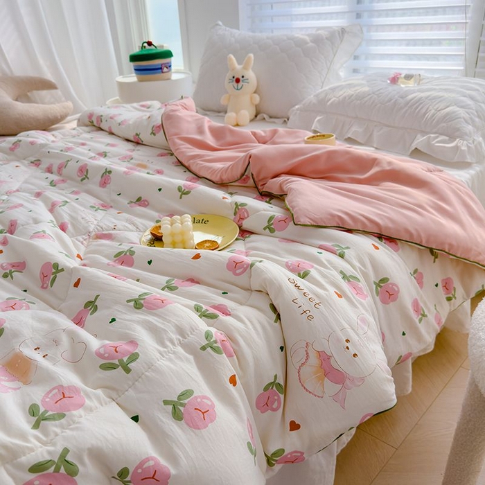 91家纺网 家纺一手货源 找家纺 默忆 2026新款水洗棉双层纱夏被夏凉被空调被被子被芯 曼塔玫瑰