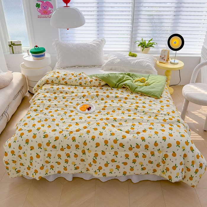 91家纺网 家纺一手货源 找家纺 默忆 2026新款水洗棉双层纱夏被夏凉被空调被被子被芯 小橘子