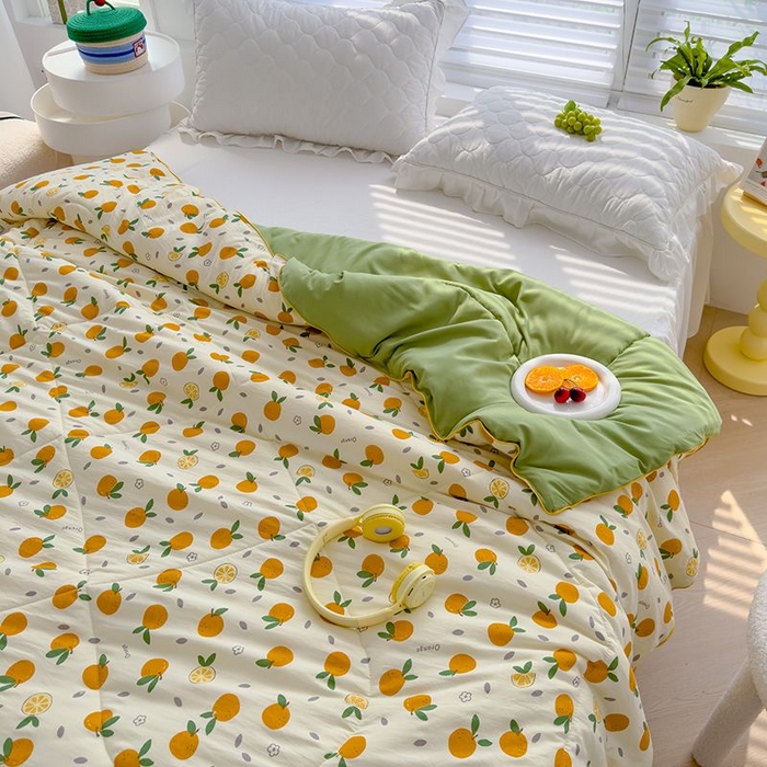 91家纺网 家纺一手货源 找家纺 默忆 2026新款水洗棉双层纱夏被夏凉被空调被被子被芯 小橘子