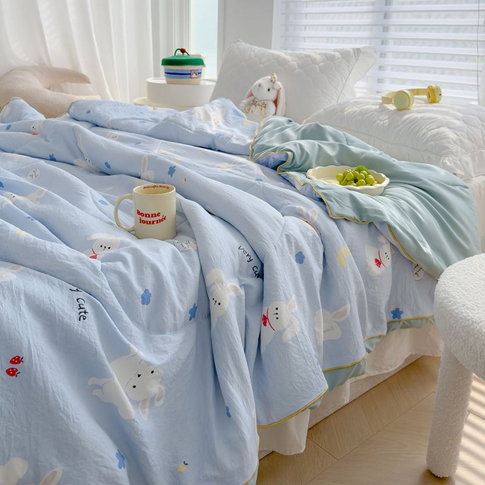 91家纺网 家纺一手货源 找家纺 默忆 2026新款水洗棉双层纱夏被夏凉被空调被被子被芯 小白兔