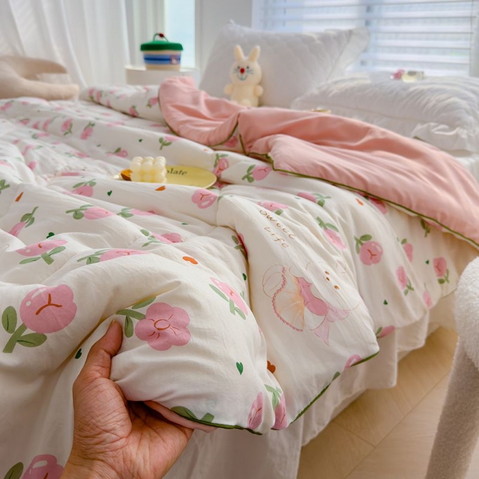 91家纺网 家纺一手货源 找家纺 默忆 2026新款水洗棉双层纱夏被夏凉被空调被被子被芯 曼塔玫瑰