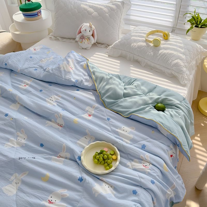 91家纺网 家纺一手货源 找家纺 默忆 2026新款水洗棉双层纱夏被夏凉被空调被被子被芯 小白兔