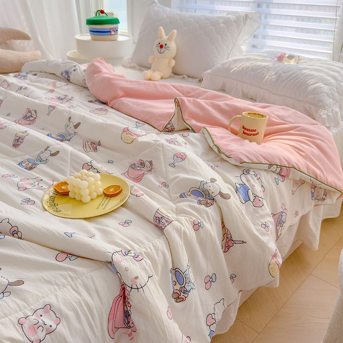 91家纺网 家纺一手货源 找家纺 默忆 2026新款水洗棉双层纱夏被夏凉被空调被被子被芯 凯蒂猫