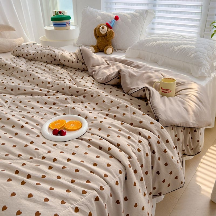 91家纺网 家纺一手货源 找家纺 默忆 2026新款水洗棉双层纱夏被夏凉被空调被被子被芯 复古爱心