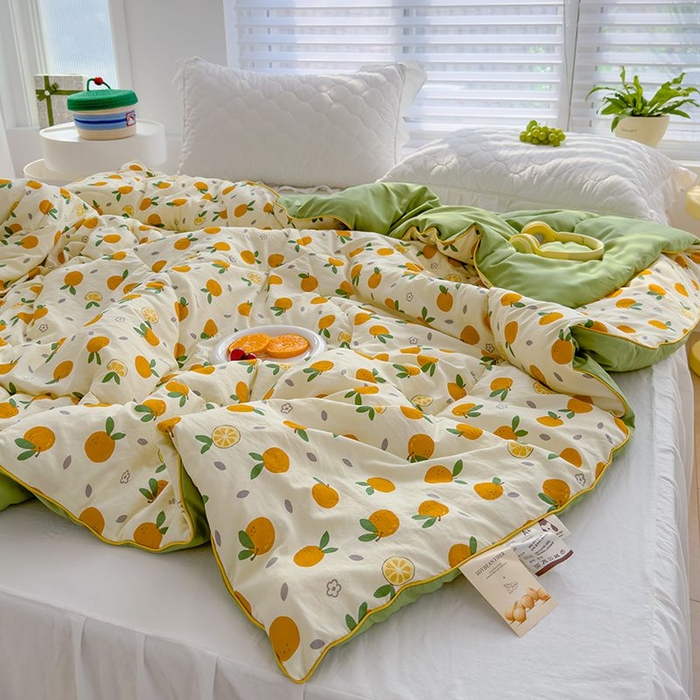91家纺网 家纺一手货源 找家纺 默忆 2026新款水洗棉双层纱夏被夏凉被空调被被子被芯 小橘子