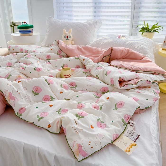 91家纺网 家纺一手货源 找家纺 默忆 2026新款水洗棉双层纱夏被夏凉被空调被被子被芯 曼塔玫瑰