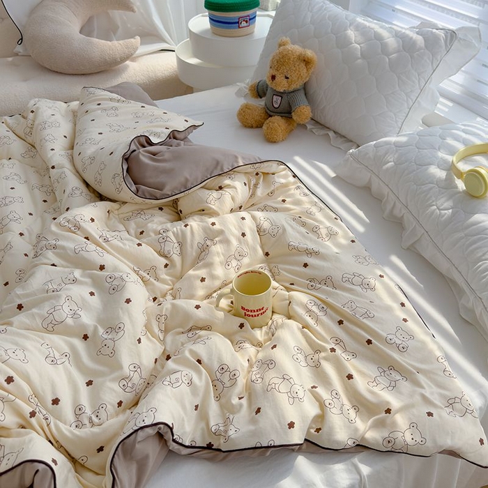 91家纺网 家纺一手货源 找家纺 默忆 2026新款水洗棉双层纱夏被夏凉被空调被被子被芯 小熊院长