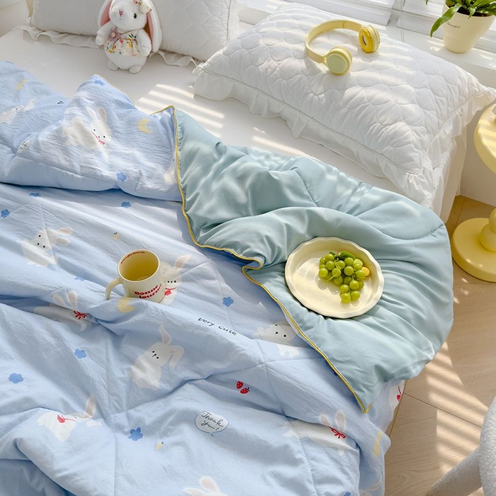 91家纺网 家纺一手货源 找家纺 默忆 2026新款水洗棉双层纱夏被夏凉被空调被被子被芯 小白兔