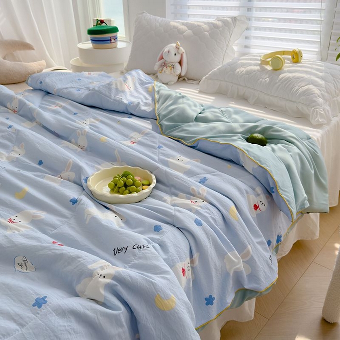 91家纺网 家纺一手货源 找家纺 默忆 2026新款水洗棉双层纱夏被夏凉被空调被被子被芯 小白兔