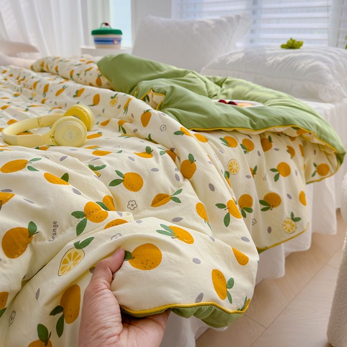 91家纺网 家纺一手货源 找家纺 默忆 2026新款水洗棉双层纱夏被夏凉被空调被被子被芯 小橘子
