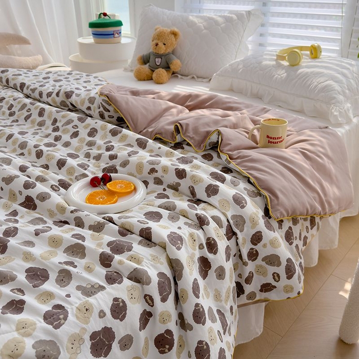 91家纺网 家纺一手货源 找家纺 默忆 2026新款水洗棉双层纱夏被夏凉被空调被被子被芯 萌萌狗