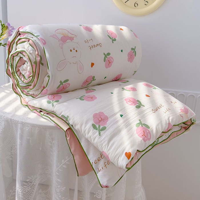 91家纺网 家纺一手货源 找家纺 默忆 2026新款水洗棉双层纱夏被夏凉被空调被被子被芯 曼塔玫瑰