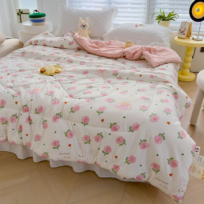 91家纺网 家纺一手货源 找家纺 默忆 2026新款水洗棉双层纱夏被夏凉被空调被被子被芯 曼塔玫瑰