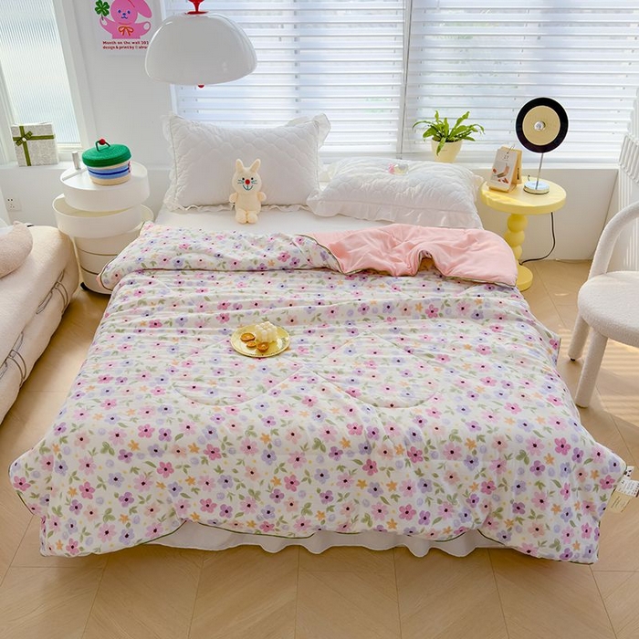 91家纺网 家纺一手货源 找家纺 默忆 2026新款水洗棉双层纱夏被夏凉被空调被被子被芯 一束温柔