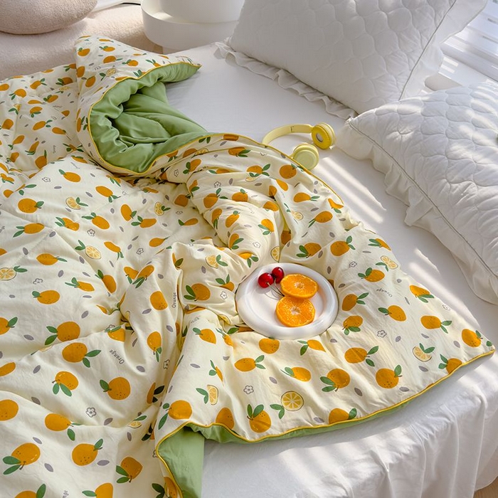 91家纺网 家纺一手货源 找家纺 默忆 2026新款水洗棉双层纱夏被夏凉被空调被被子被芯 小橘子