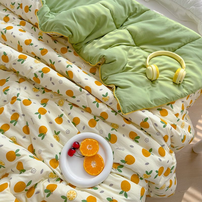 91家纺网 家纺一手货源 找家纺 默忆 2026新款水洗棉双层纱夏被夏凉被空调被被子被芯 小橘子