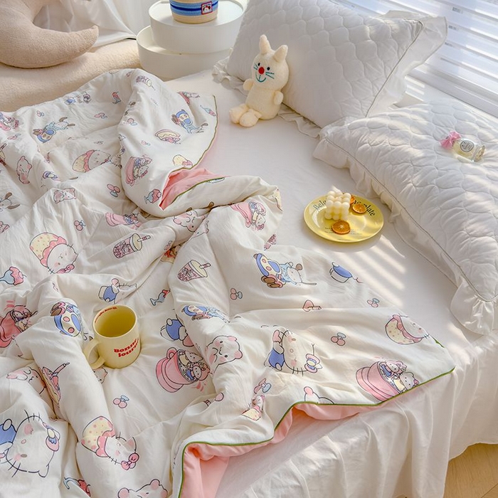 91家纺网 家纺一手货源 找家纺 默忆 2026新款水洗棉双层纱夏被夏凉被空调被被子被芯 凯蒂猫