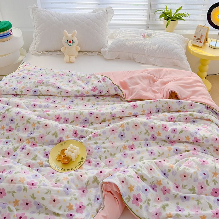 91家纺网 家纺一手货源 找家纺 默忆 2026新款水洗棉双层纱夏被夏凉被空调被被子被芯 一束温柔